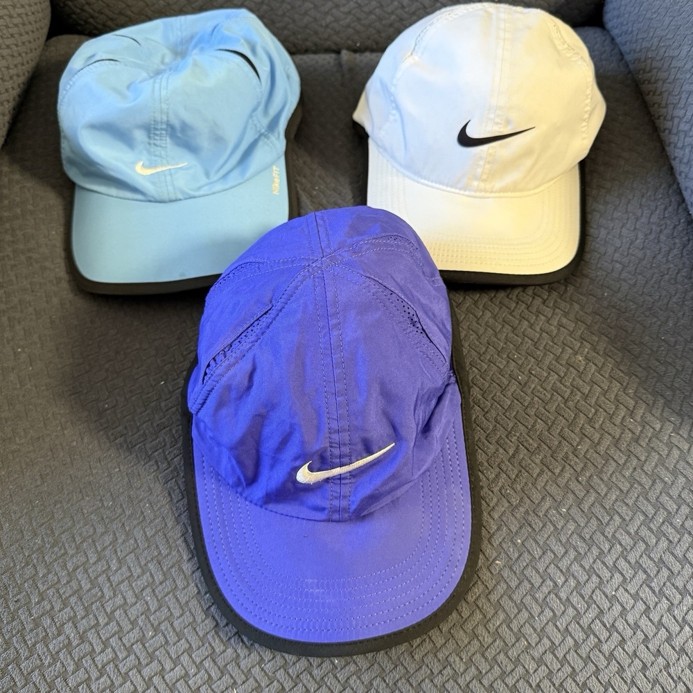 Lot X 3 Nike Featherlight Cap Blue White Hat Dri-fit Adjustable Strap